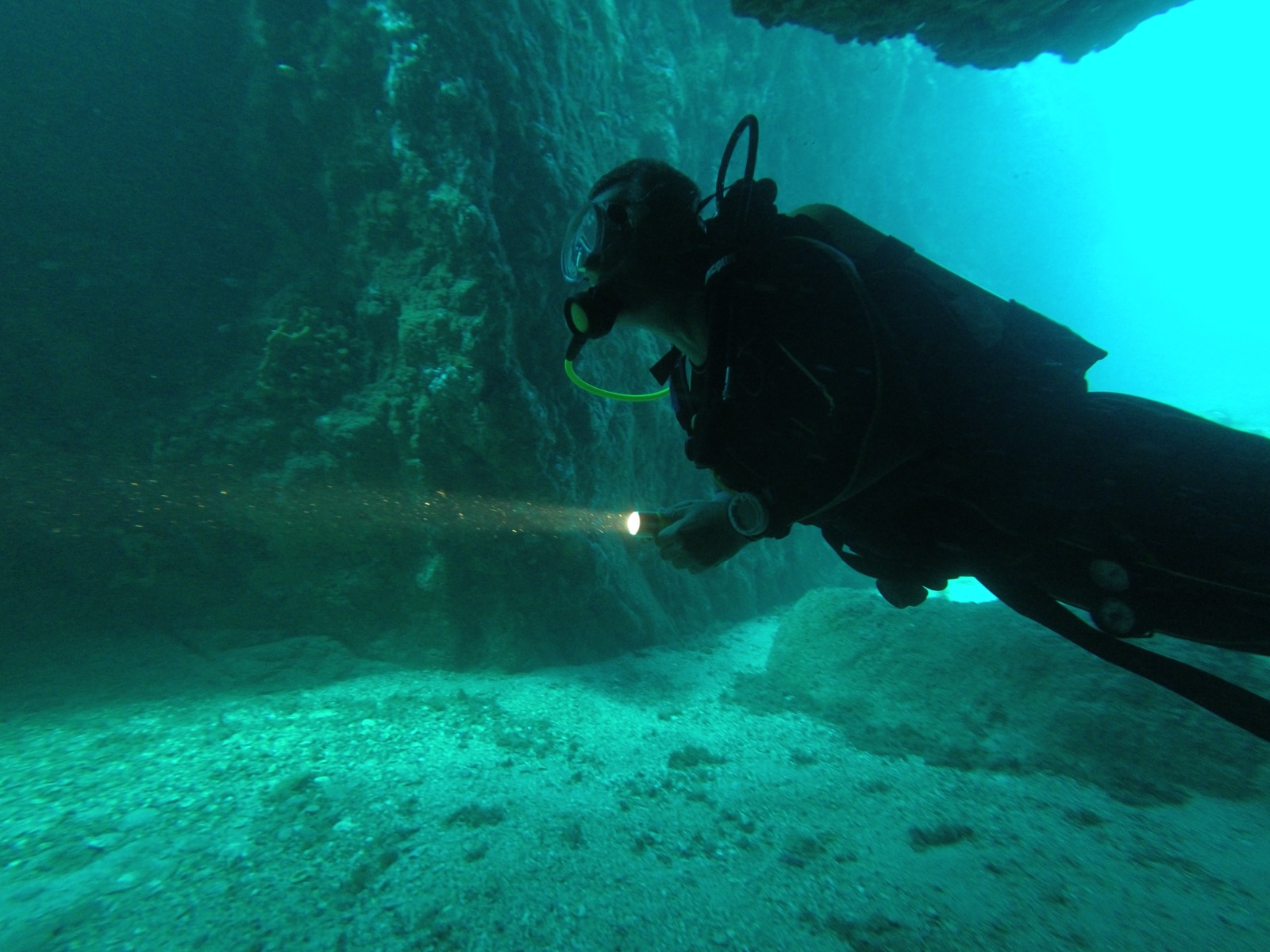 Buzo de SotaCero Diving explorando un arrecife en El Masnou, Barcelona.